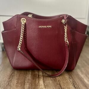 Michael Kors Maroon and Gold Tote Bag Merlot Large Shoulder Bag